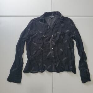 Y2K Witch Whimsigoth Vampire Blouse Women 12 Sheer Embroidered Floral Button Top